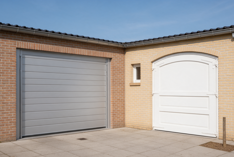 Vergelijking sectionale garagepoort en kantelpoort op een woning in Geraardsbergen